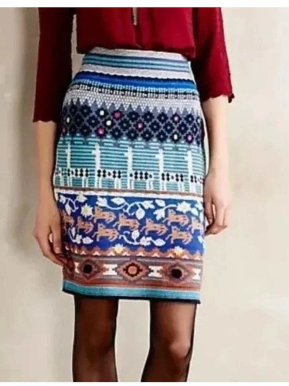 HWR Anthropologie Knit Llama Pencil Sweater Skirt by HWR Medium